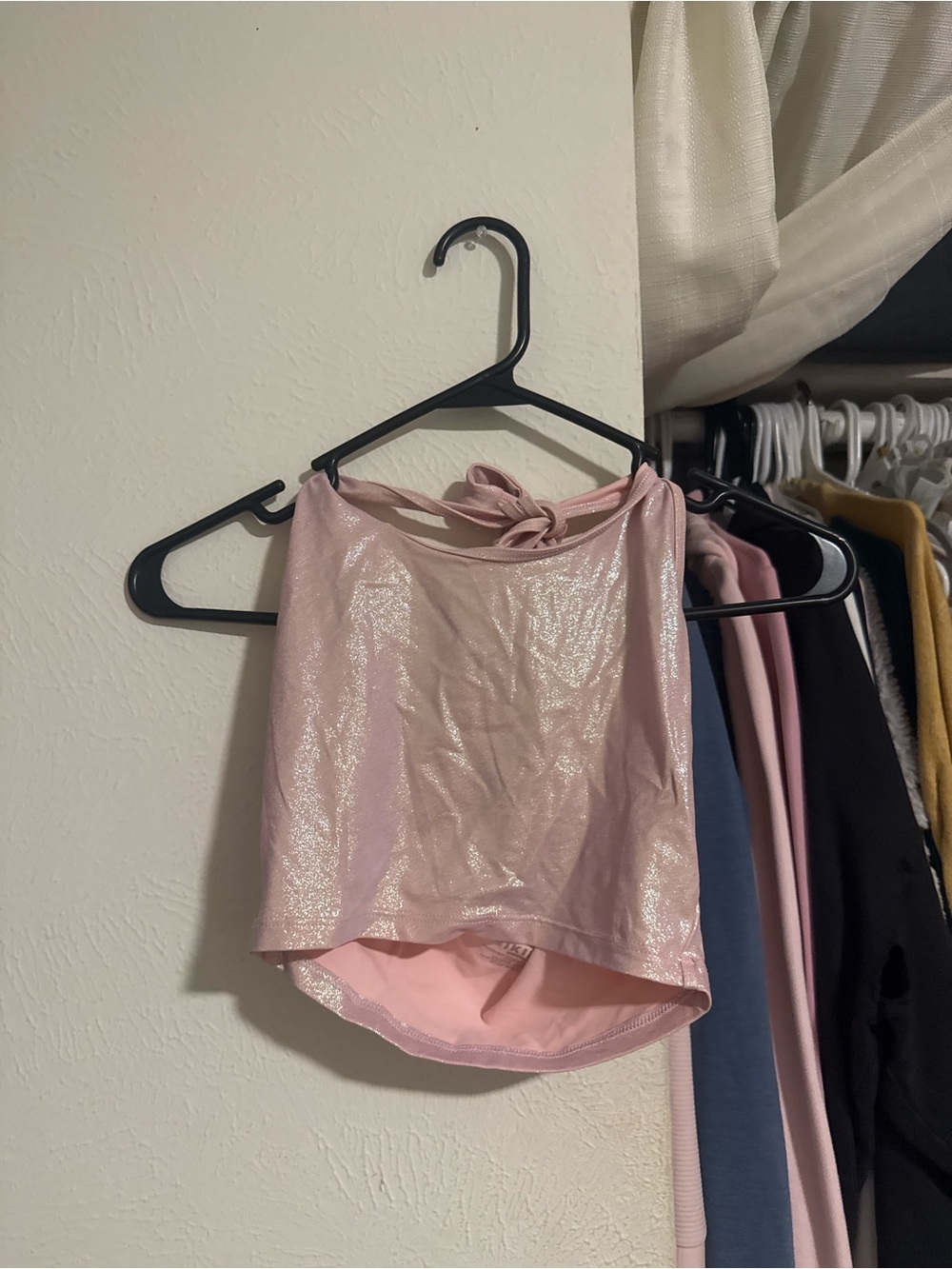 Shimmery Pink Halter Crop Top with Back Tie